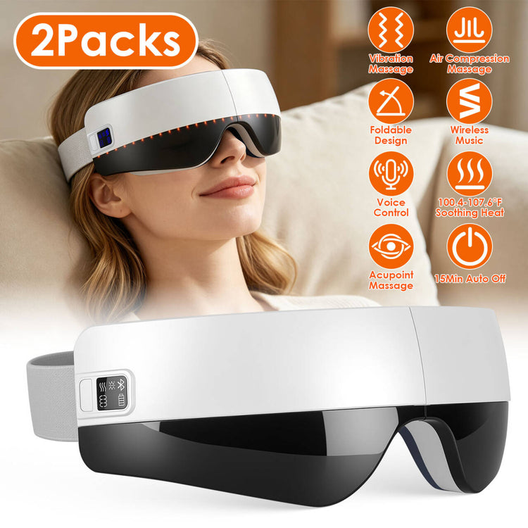 2Pcs Eye Massager With Heat Air Compression & Vibration Voice Control 4 Massage Modes Wireless