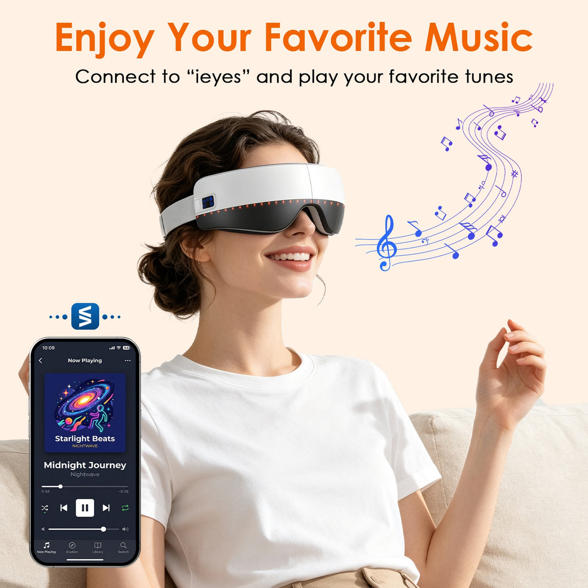 2Pcs Eye Massager With Heat Air Compression & Vibration Voice Control 4 Massage Modes Wireless