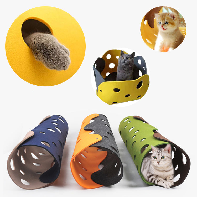 Felt Cat Play Tunnel with Pompom