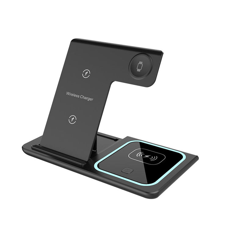 Black X455 wireless charging station with upright phone stand and ambient light