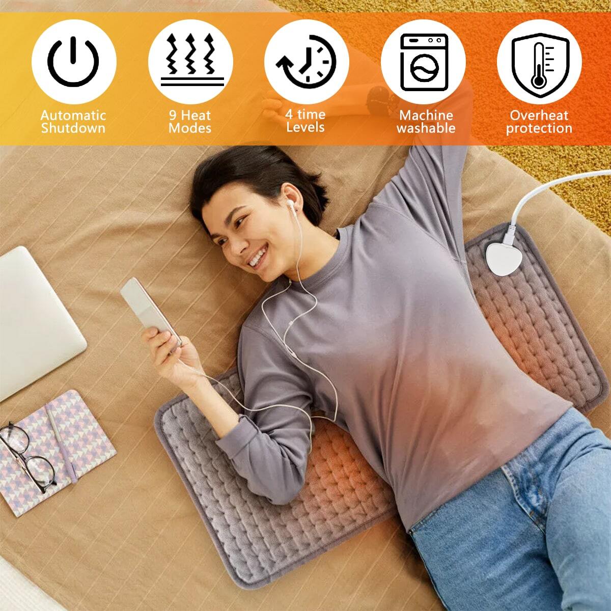 Therapeutic Electric Back Heat Pad Wrap For Muscle Tension Back Neck Pain Relief