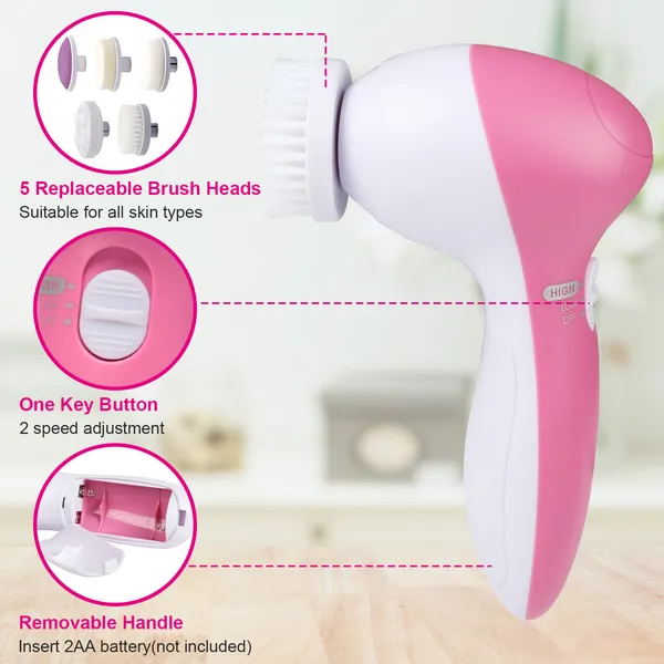 Facial Cleansing Brush with 5 Heads
