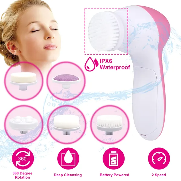 Facial Cleansing Brush with 5 Heads